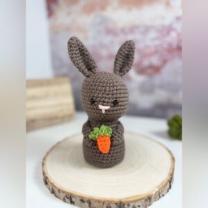 Handcrafted Baby Bunny with Carrot Crochet Amigurumi Easter Decor